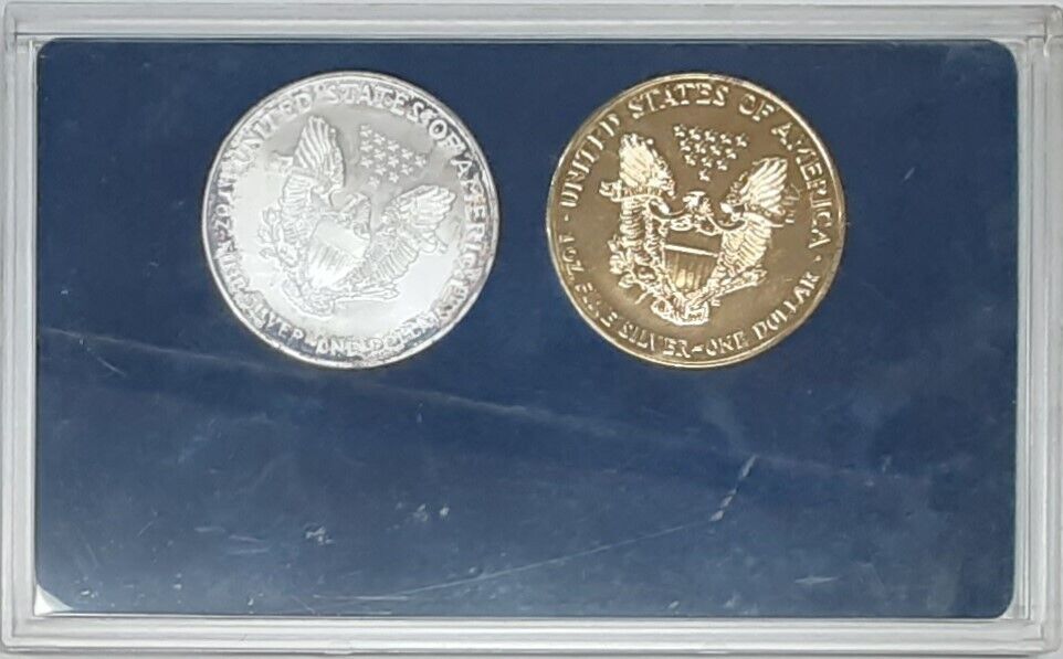 2000 ASE Set 1 Oz Troy .999 Silver Each - One UNC/One Gold Plated in Case