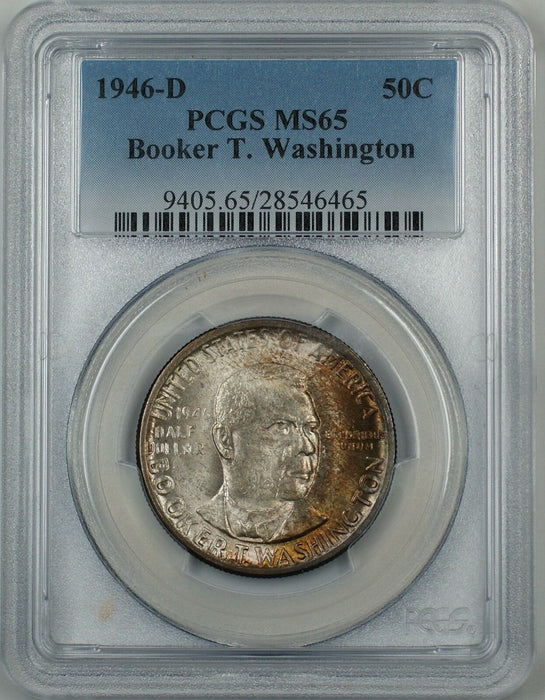 1946-D Booker T. Washington Silver Half Dollar Coin PCGS MS-65 Nicely Toned Gem