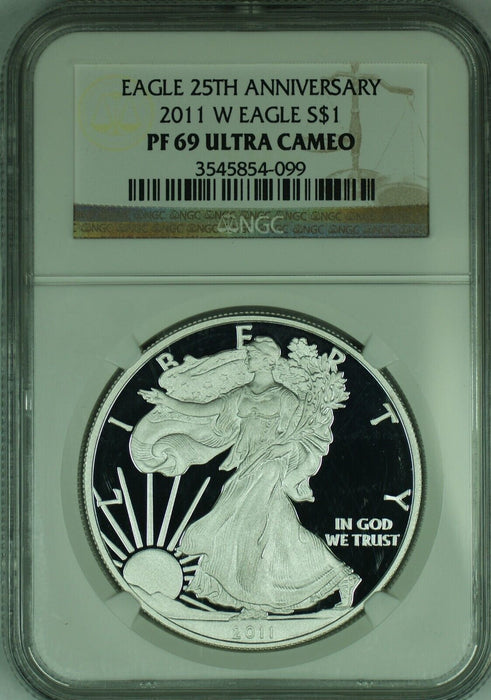 2011-W ASE Proof Silver $1 Eagle 25TH Anniversary NGC PF 69 ULTRA CAMEO (49)
