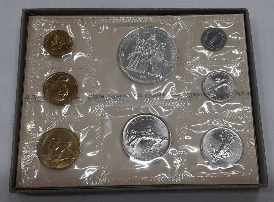 1970 France 8 Coin BU Mint Set w/Silver 10 Francs Coin in Original Box & COA