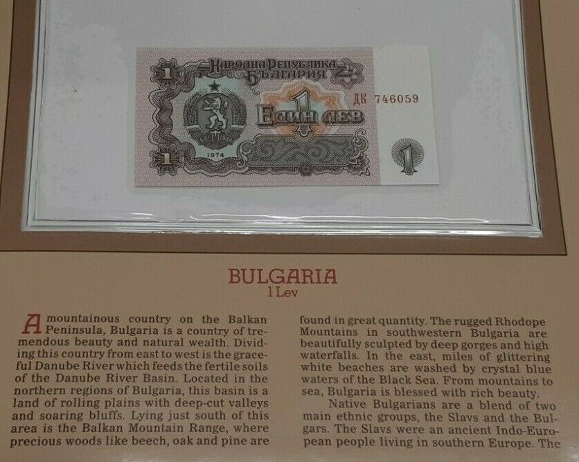 Fleetwood 1974 Bulgaria 1 Lev Note Crisp Uncirculated in Historic Info Card