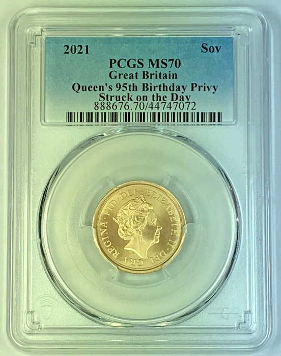 2021 Great Britain Gold Sovereign Coin PCGS MS 70-Queen 95th Birthday Privy (AN)