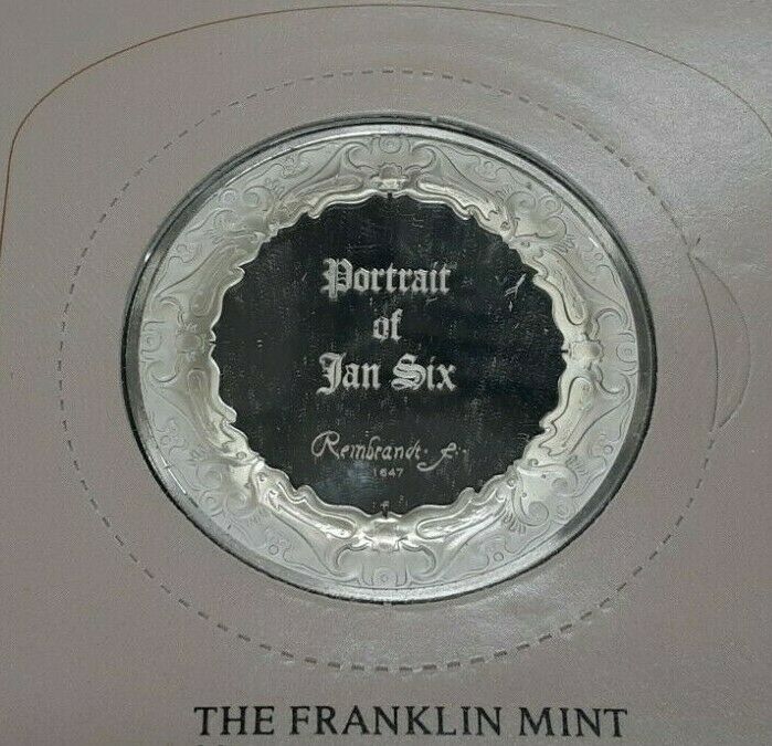 Franklin Mint Genius/Rembrandt PR .925 Silver Medal-Portrait of Jan Six in Card