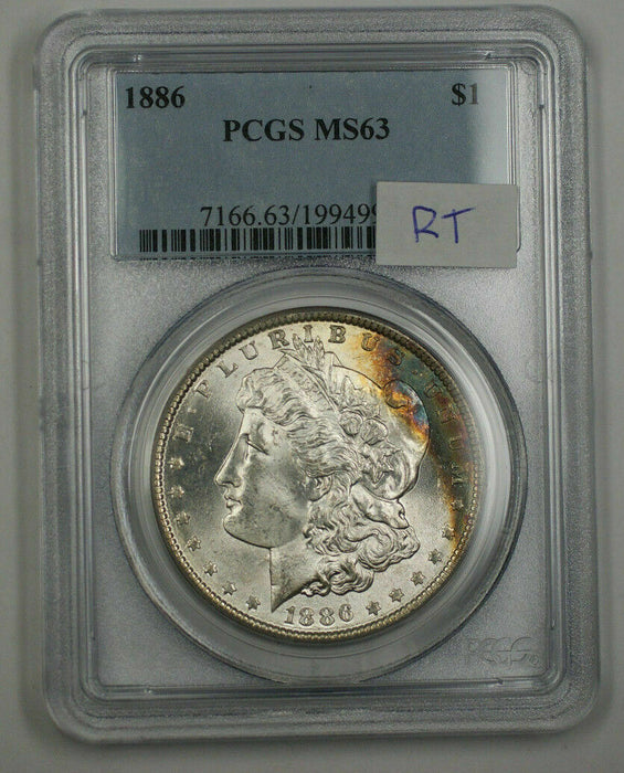 1886 Morgan Silver Dollar $1 Coin PCGS MS-63 Toned Reverse RL (A)