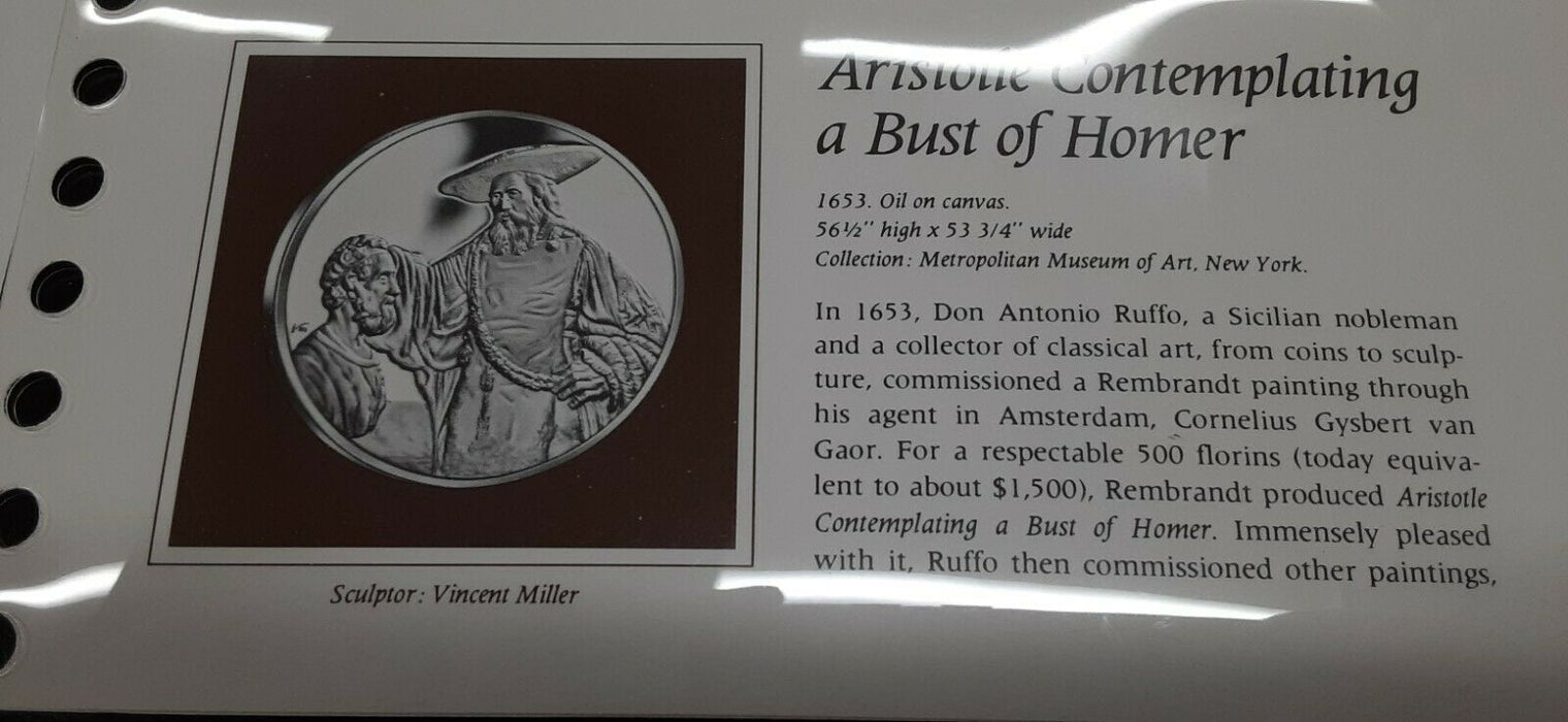 Franklin Mint Genius/Rembrandt PR .925 Silver Medal-Aristotle/Homer in Card