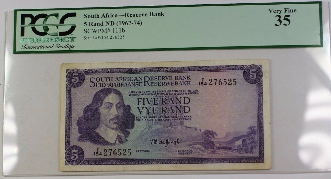 (1967-1974) South Africa 5 Rand ND Reserve Bank Note SCWPM# 111b PCGS VF-35