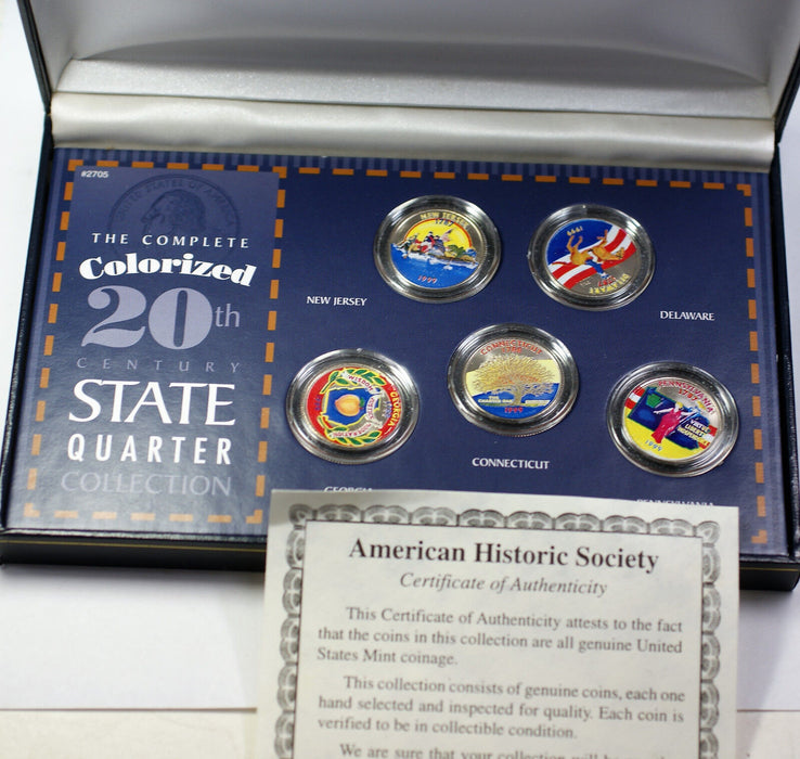 1999 State Quarters Obverse Colorized 5 Coin Uncirculated Set with Box and COA