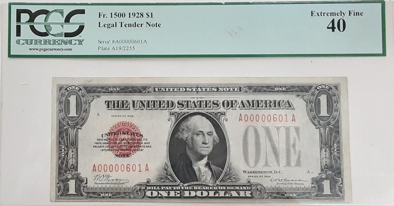 1928 $1 Legal Tender Note Fr. 1500 PCGS EF-40 w/3 Digit Serial Number!