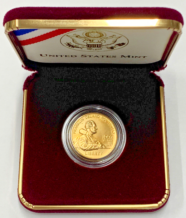 1997-W Franklin Roosevelt Commemorative $5 Gold Coin, Box & COA