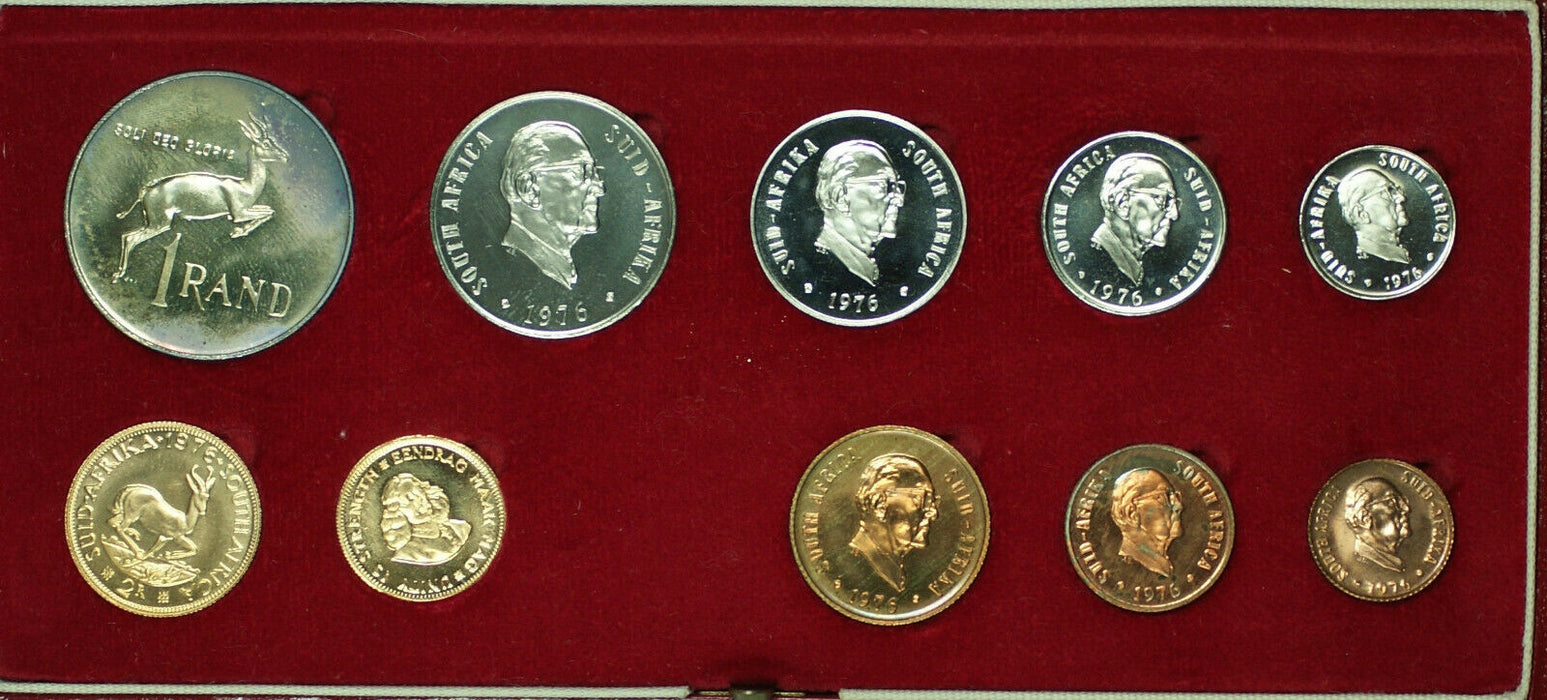 1976 South Africa 10 Coin Proof Set w/ Gold & Silver Rands in Mint Box