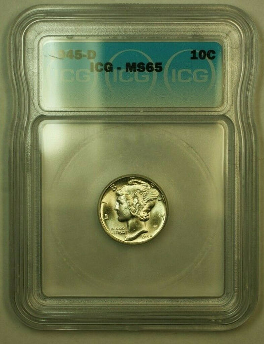 1945-D Silver Mercury Dime 10c Coin ICG MS-65 S