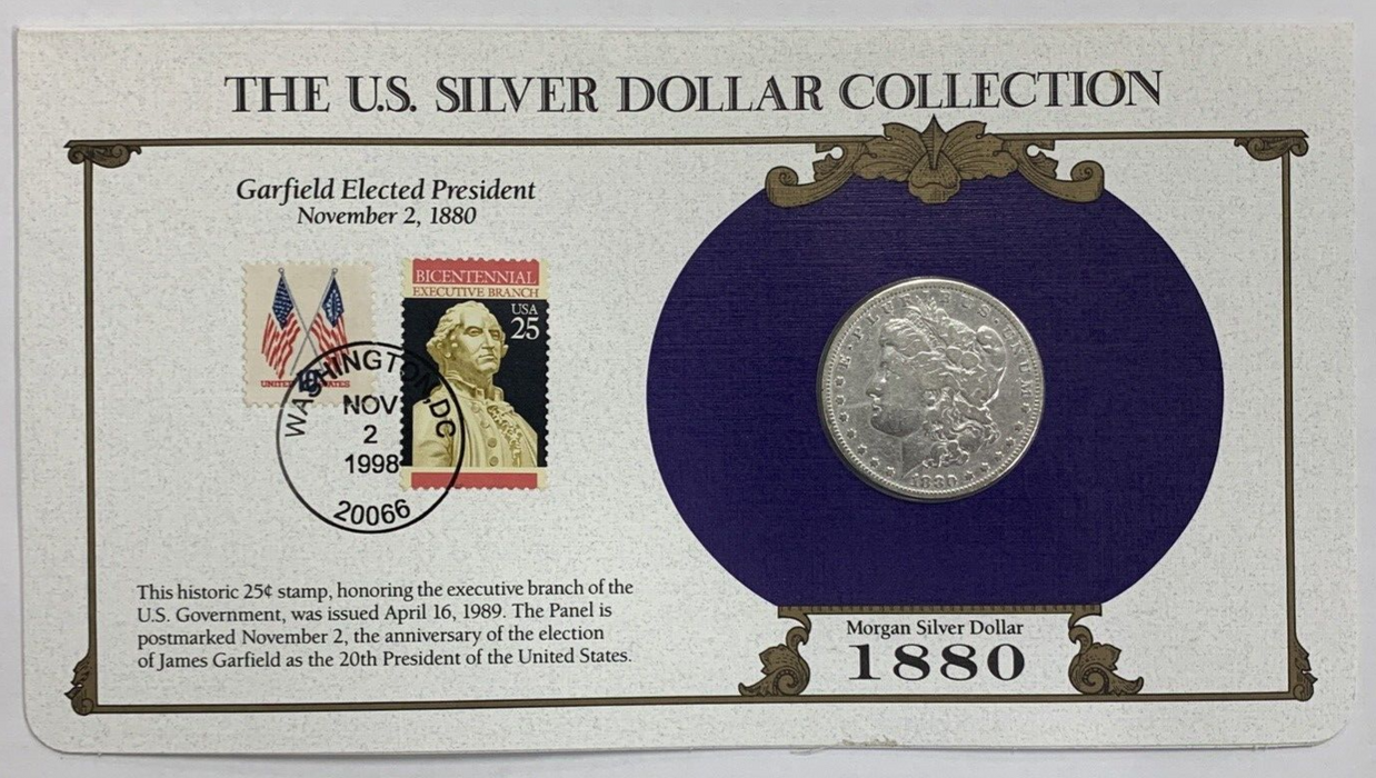 1880 Morgan Silver Dollar $1 Coin Collection Commemorative Stamp Card