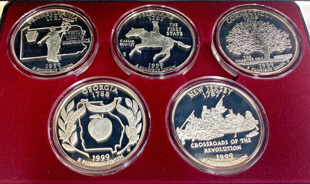 The Washington Mint 1999 2OZ Washington Silver Quarter 5 Coin Set W/Box & COA