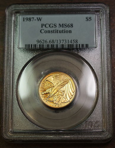 1987-W $5 Gold Constitution Commem. Coin, PCGS MS-68