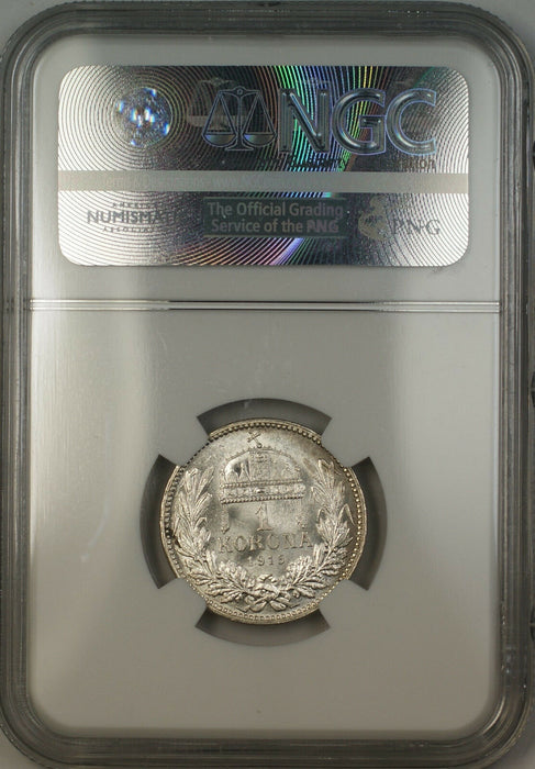 1915-KB Hungary Silver Korona Coin NGC MS-64 (A)