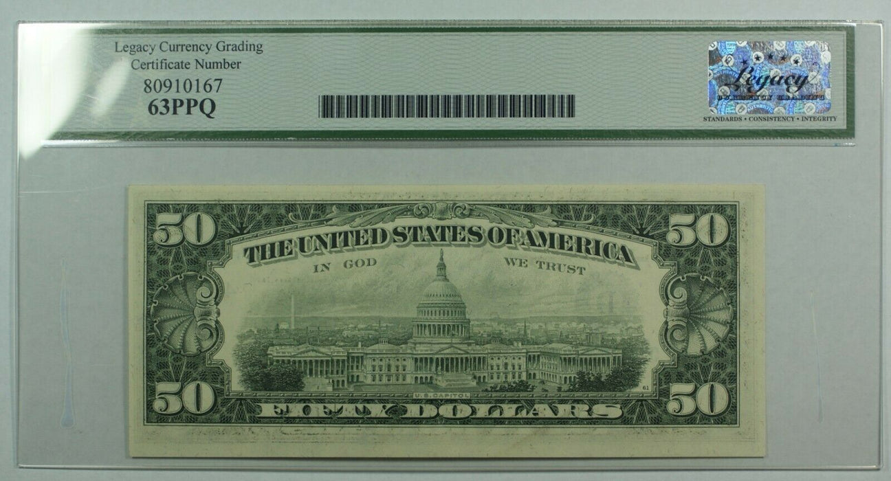 Series 1977 $50 Dollar FRN Solvent Error Note  Legacy Choice New 63 PPQ