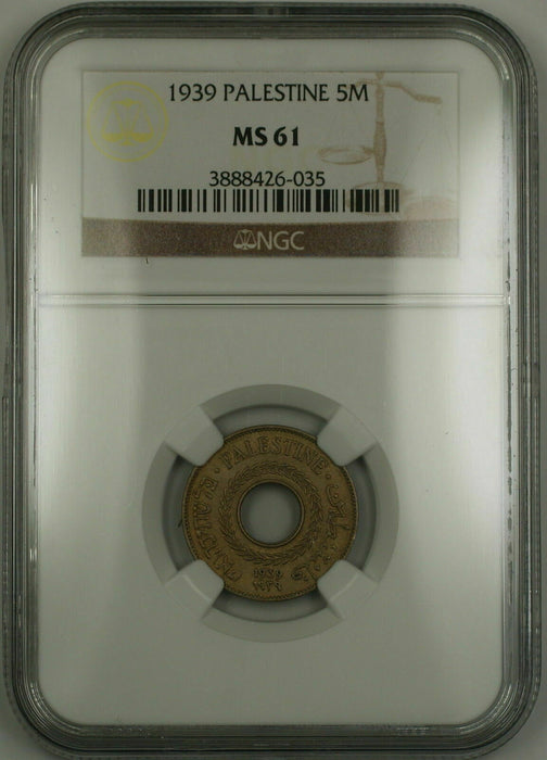 1939 Palestine 5M Five Mils Coin NGC MS-61