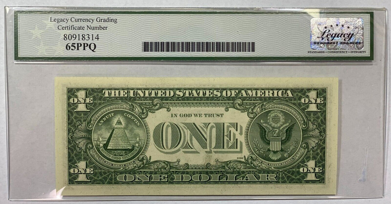 1977 $1 ERROR Overprint on Back Note FRN w/Bookend Notes Fr. 1909-E Legacy 58PPQ