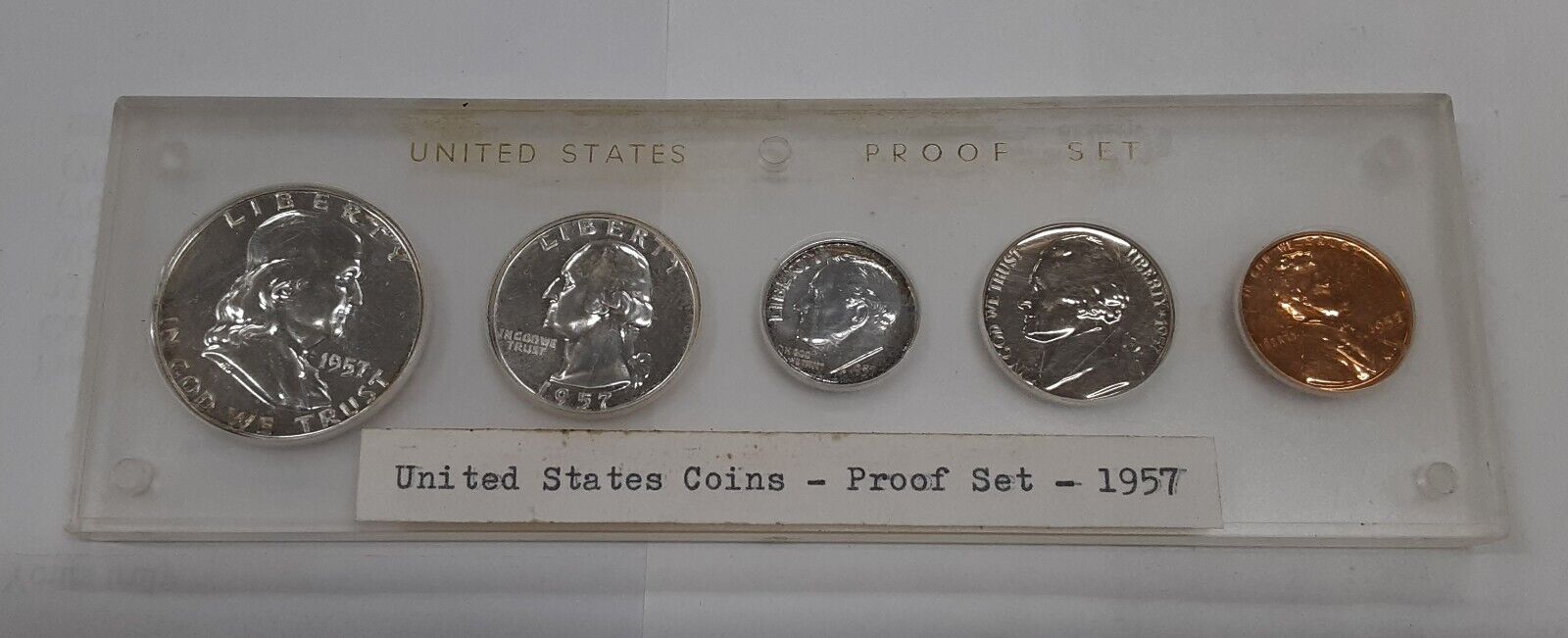 1957 US Silver Proof Set - 5 Proof Coins in Clear Plastic Holder  (A)