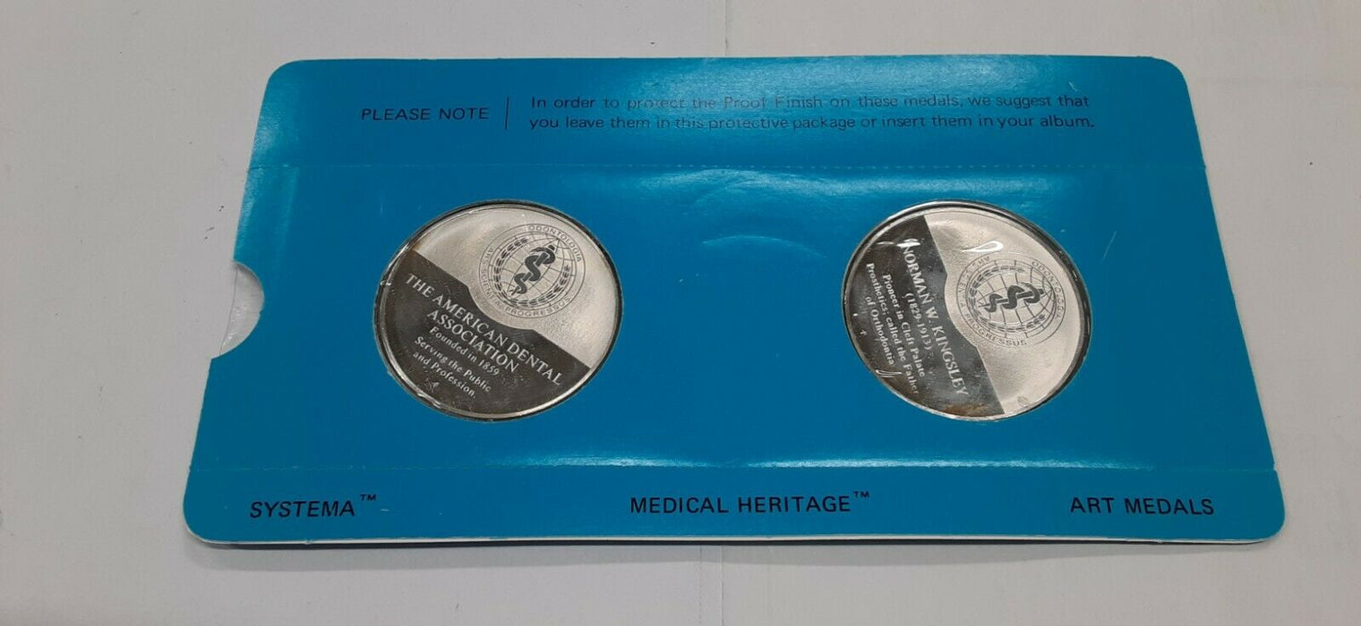 History of Dentistry .925 Silver PF Medals Franklin Mint- ADA/N.Kingsley