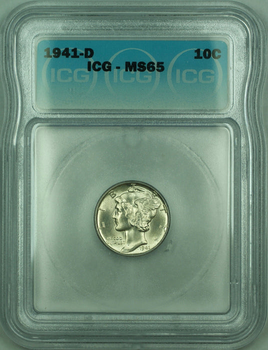 1941-D Mercury Silver Dime 10c Coin ICG MS-65 (Looks Full Bands) (A)