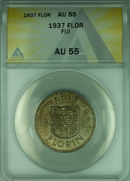 1937 Fiji Silver Florin Coin King George VI  ANACS AU 55  (WB2)