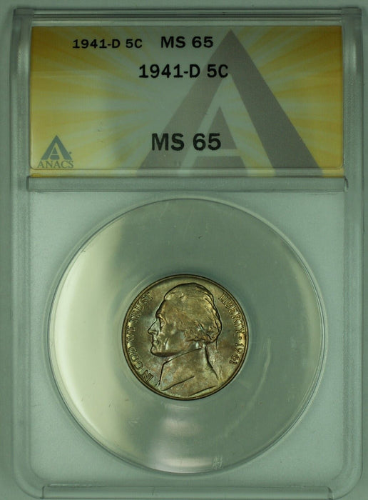 1941-D Jefferson Nickel Toned 5C ANACS MS 65 (51) A