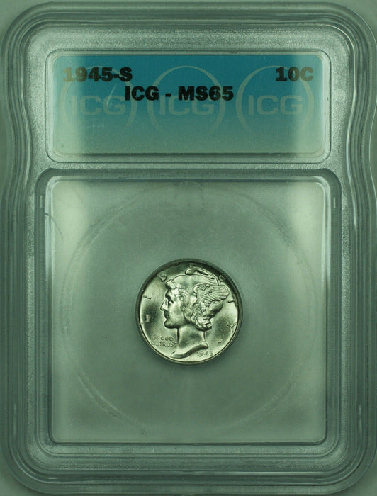 1945-S Mercury Silver Dime 10c Coin ICG MS-65 (QQQ)