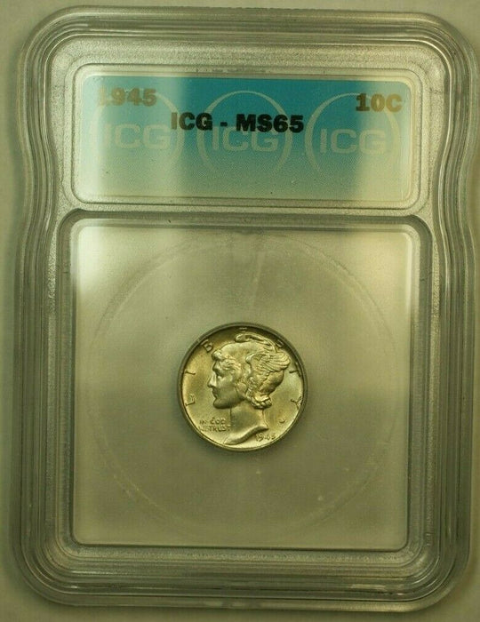 1945 Silver Mercury Dime 10c Coin ICG MS-65 O