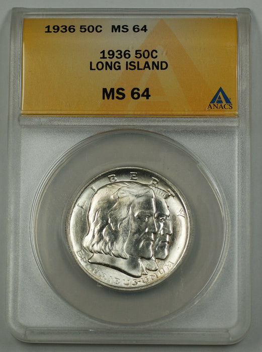 1936 Long Island Silver Half Dollar Commemorative Coin ANACS MS 64 (Better Coin)