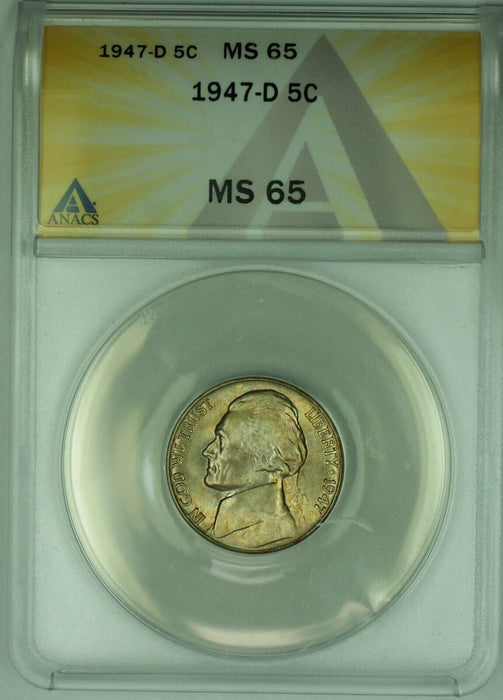 1947-D Jefferson Nickel Toned 5C ANACS MS 65 (51) A
