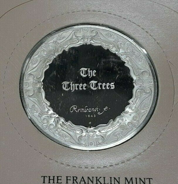 Franklin Mint Genius/Rembrandt PR .925 Silver Medal-The Three Trees in Card