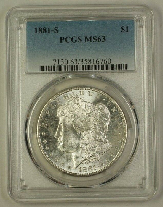 1881-S US Morgan Silver Dollar $1 Coin PCGS MS-63 (Better) (C) 9
