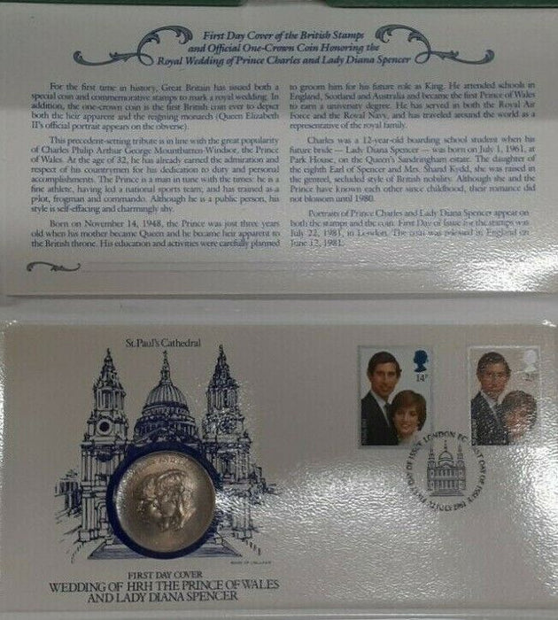 1981 Great Britain BU One Crown/FDC Royal Wedding Prince Charles & Lady Diana