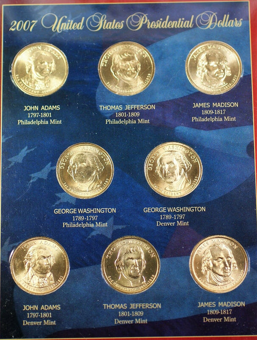 2007 P & D United States Presidential UNC Set $1 Dollar Coins Broken Wooden Box
