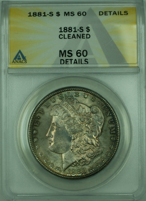 1881-S Morgan Silver Dollar $1 Coin ANACS MS-60 Details Toned Better Coin (30)