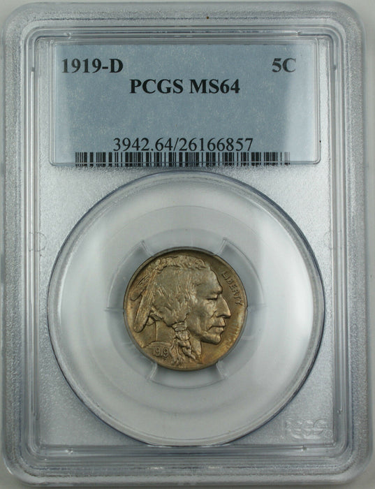 1919-D Buffalo Nickel, PCGS MS-64 *Gem Coin* Lightly Toned