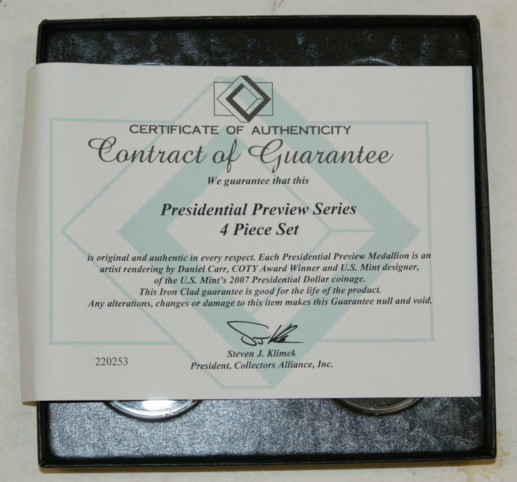 2007 Daniel Carr Concept Presidential Dollar 4 Coin Set w/ Box & COA
