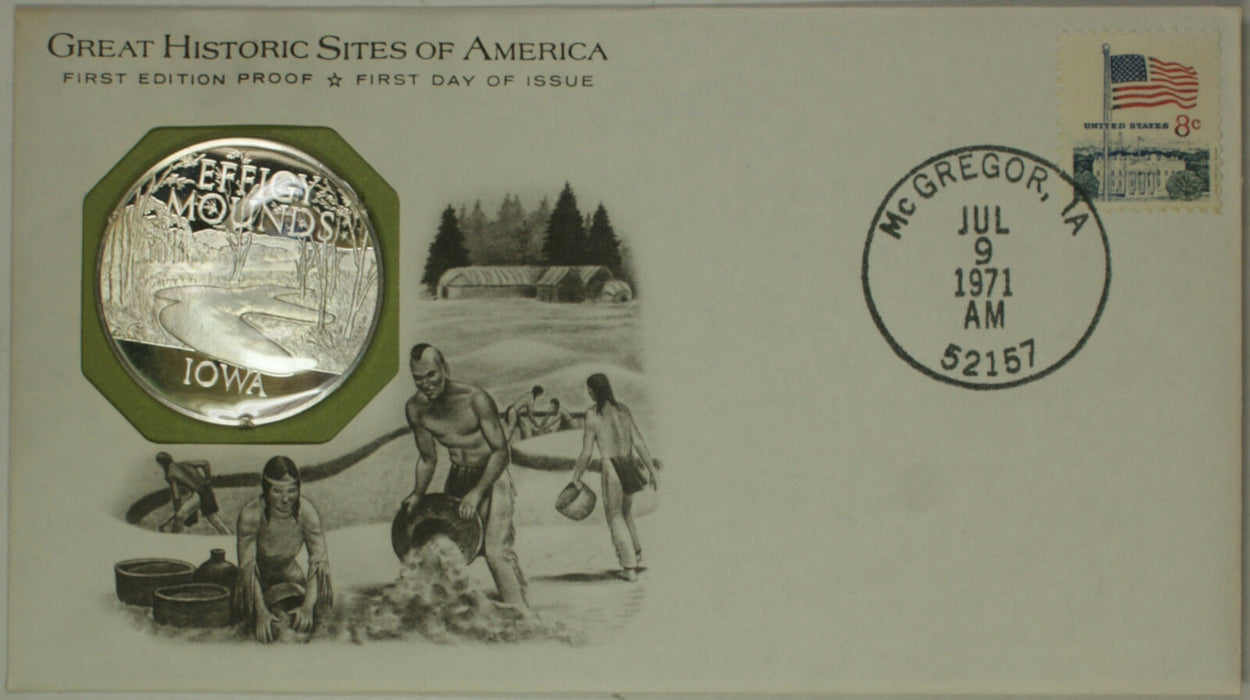 1971 Mc Gregor Iowa Great Historic Site Medal Proof Silver First Day Cover