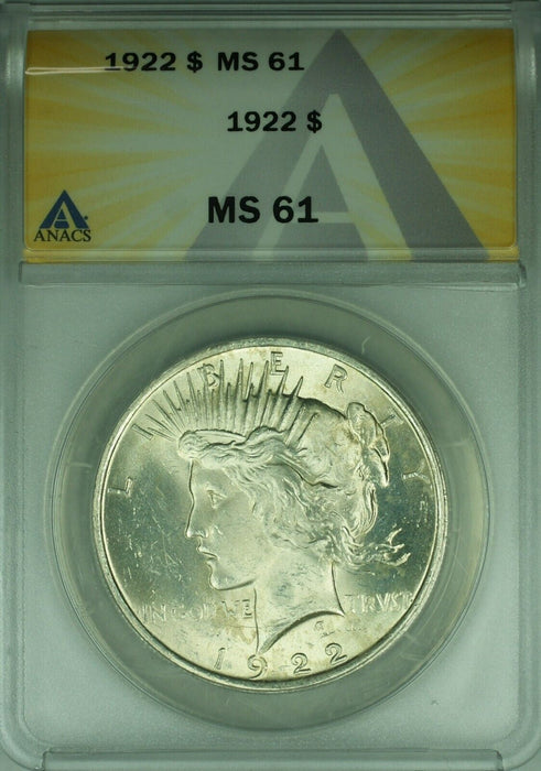 1922 Peace Silver Dollar S$1 ANACS MS-61 Better Coin  (45A)