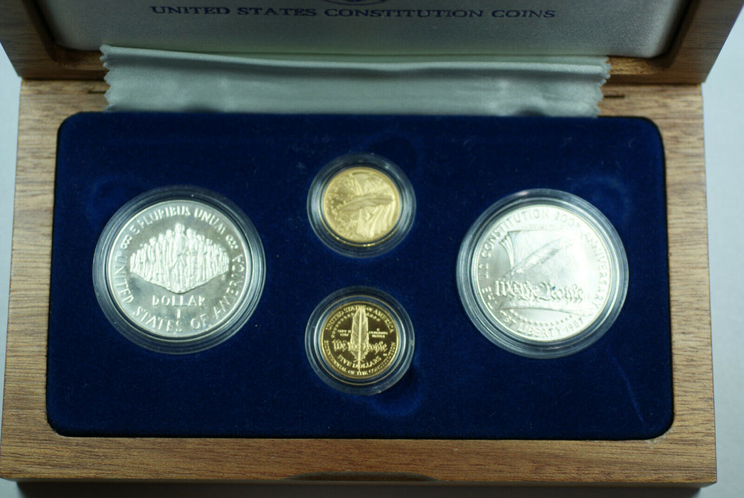 1987 Constitution Commemorative 4 Coin Set Gold Silver Proof/UNC w/ COA (No Box)