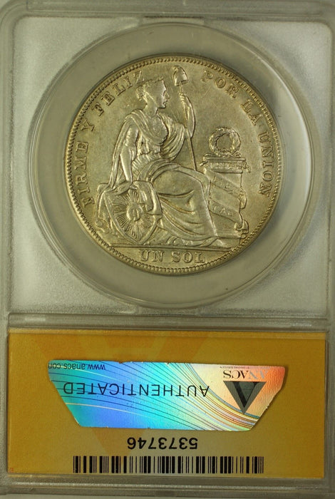 1926 Peru Un Sol Silver Coin ANACS AU-50
