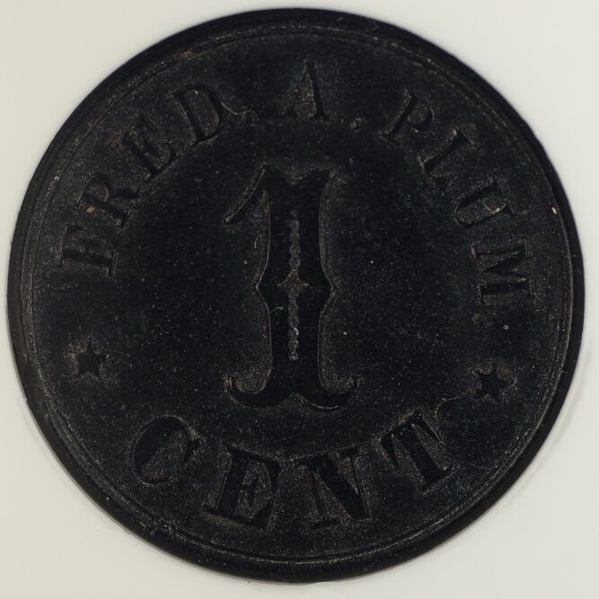 1861-65 Troy NY 1 Cent Civil War Store Token F-890C-2H NGC MS-62 Fred A Plum