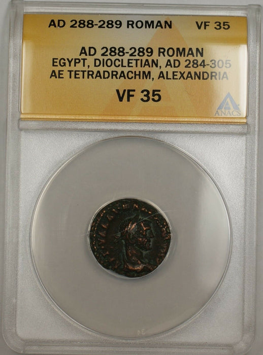288-289 AD Roman Egypt Diocletian Tetradrachm Alexandria Ancient AE ANACS VF 35