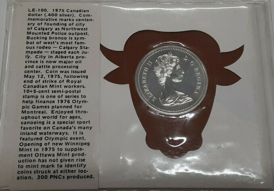 1975 Canada BU 40% Silver One Dollar Coin W/Stamp in First Day Cover Calgary