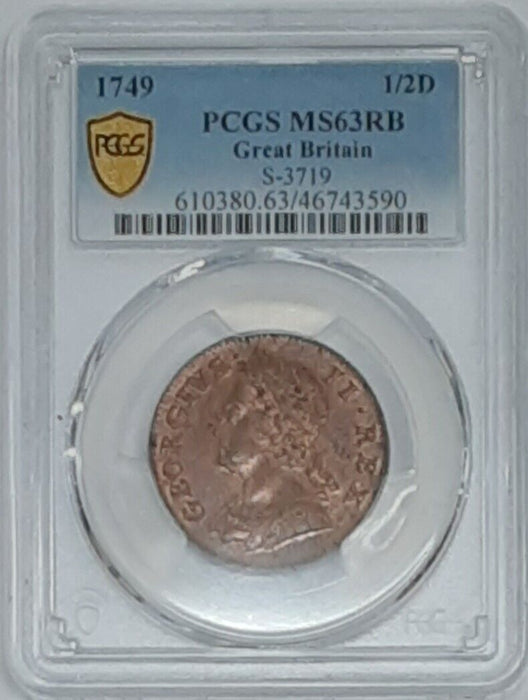 1749 Great Britain 1/2 Penny of King George II PCGS MS63RB  Better Coin