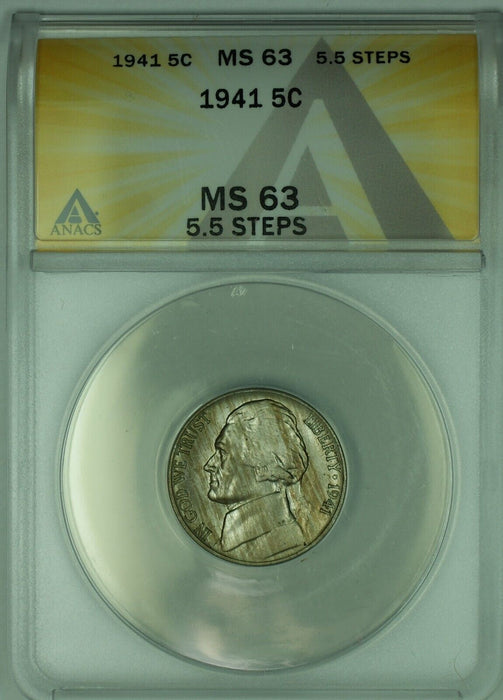 1941 Jefferson Nickel 5C ANACS MS 63 5.5 Steps (51)