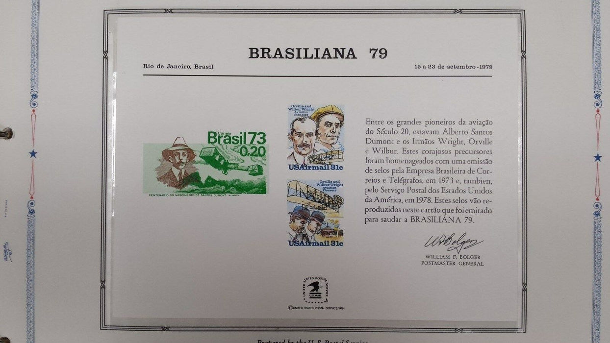 souvenir card PS 29 Brasiliana 1979 1978 31¢ airmail Wright Brothers pair