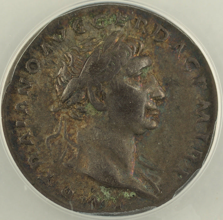 AD 107 Ancient Roman Silver Denarius Coin Trajan Rome Mint ANACS VF-35 AKR