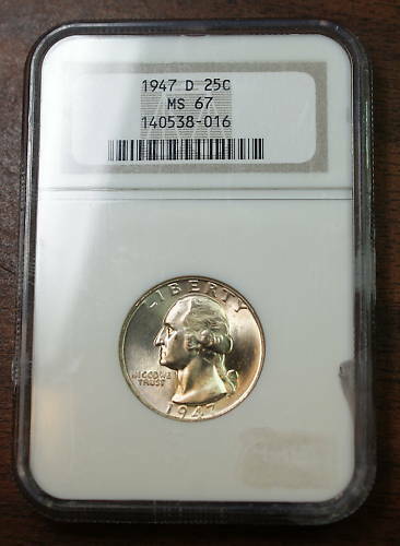 1947-D Washington Silver Quarter, NGC MS-67, Gem Coin